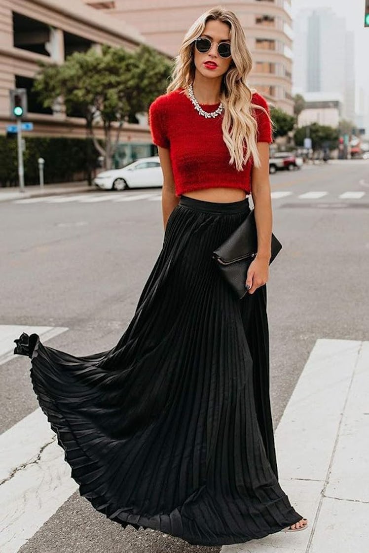 ebossy Pleated Chiffon Maxi Skirt