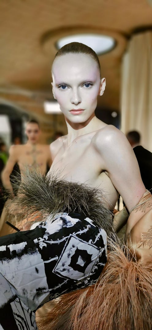 Pat McGrath ribbon eyes at Schiaparelli show.
