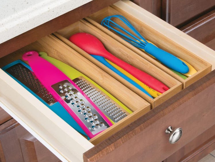 mDesign Wooden Bamboo Drawer Organizer