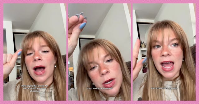 A young woman with long, light brown hair gestures passionately while speaking. She is in three fram...