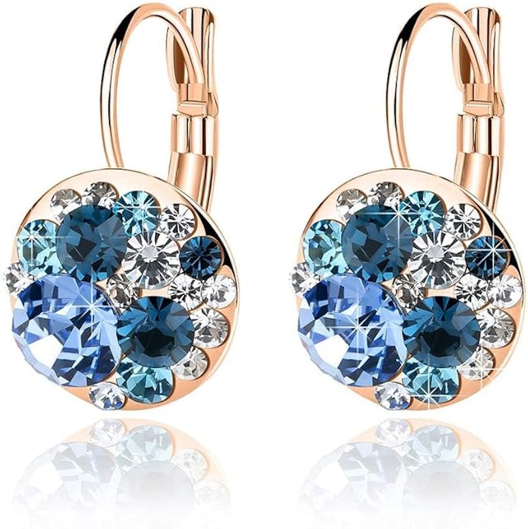 EVEVIC Multicolored Austrian Crystal Leverback Earrings