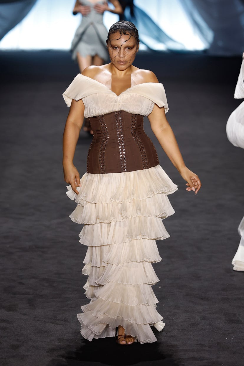 A model walks the runway during the Jean Paul Gaultier Haute Couture Spring-Summer 2025 show as part...