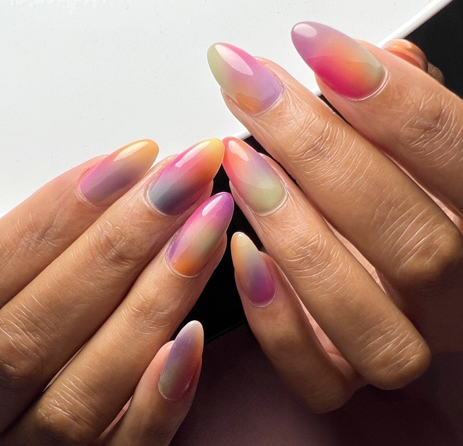Watercolor nails are on trend for Valentine&rsquo;s Day 2025.