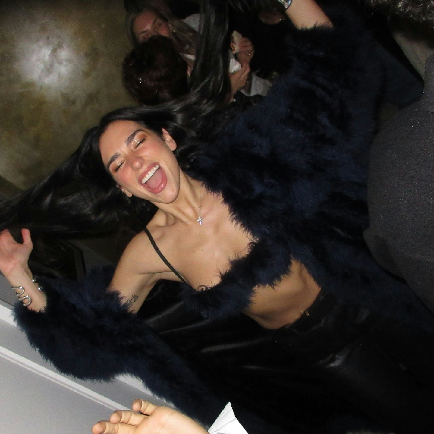 Dua Lipa greeted 2025 in a furry bra.