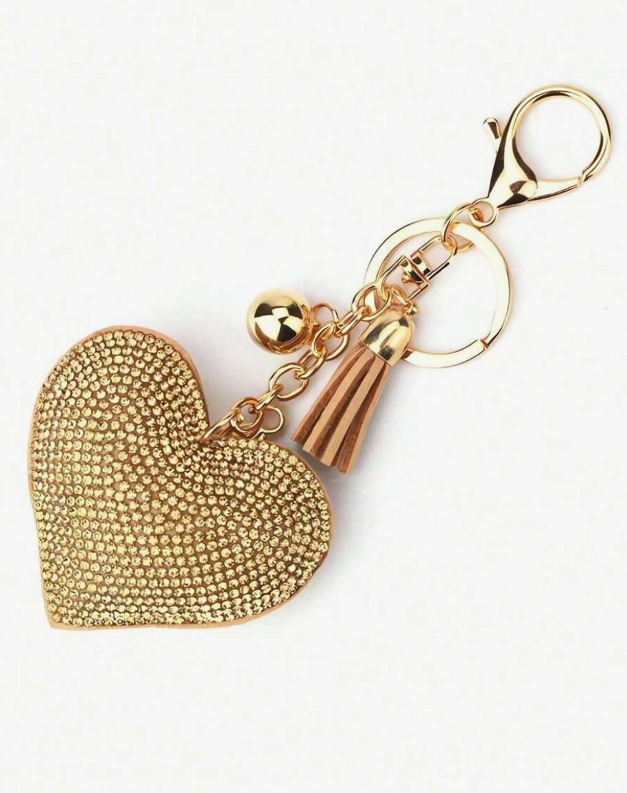 1pc Rhinestone Decor Heart &amp; Tassel Charm