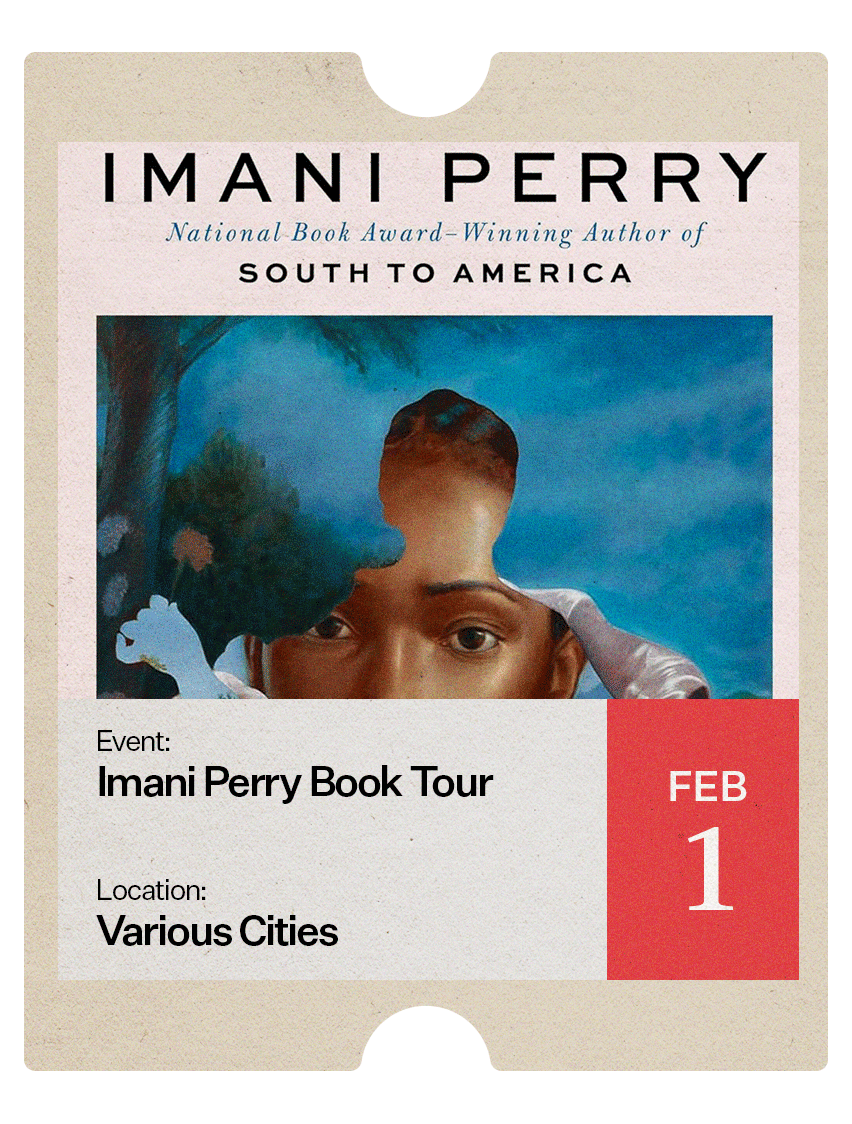 A graphic advertising Imani Perry&rsquo;s book tour.