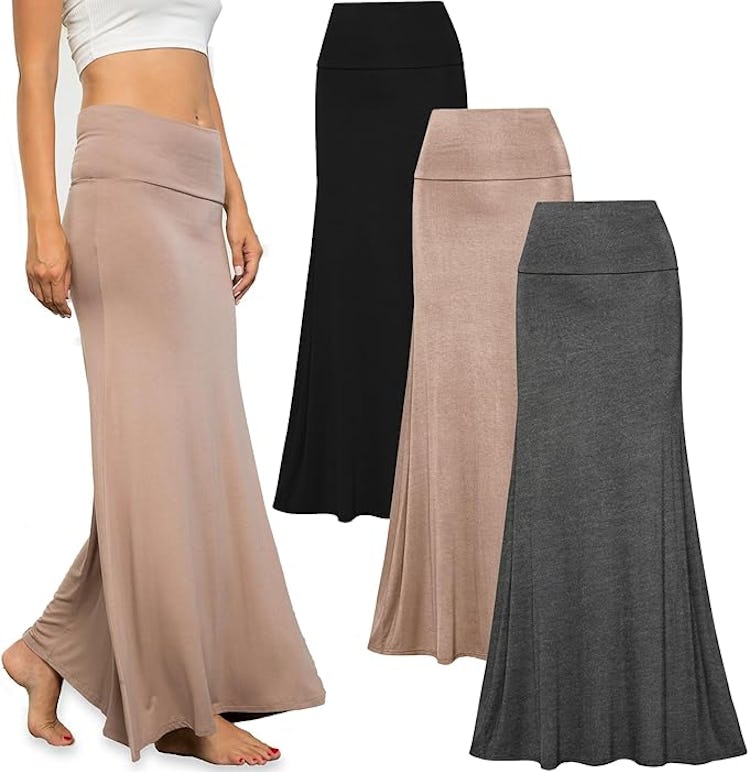 Free To Live Fold Over High-Waisted Maxi Skirt (3-Pack)