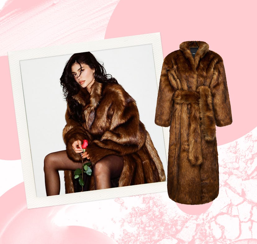 Kylie Jenner wearing the Khy faux fur coat.