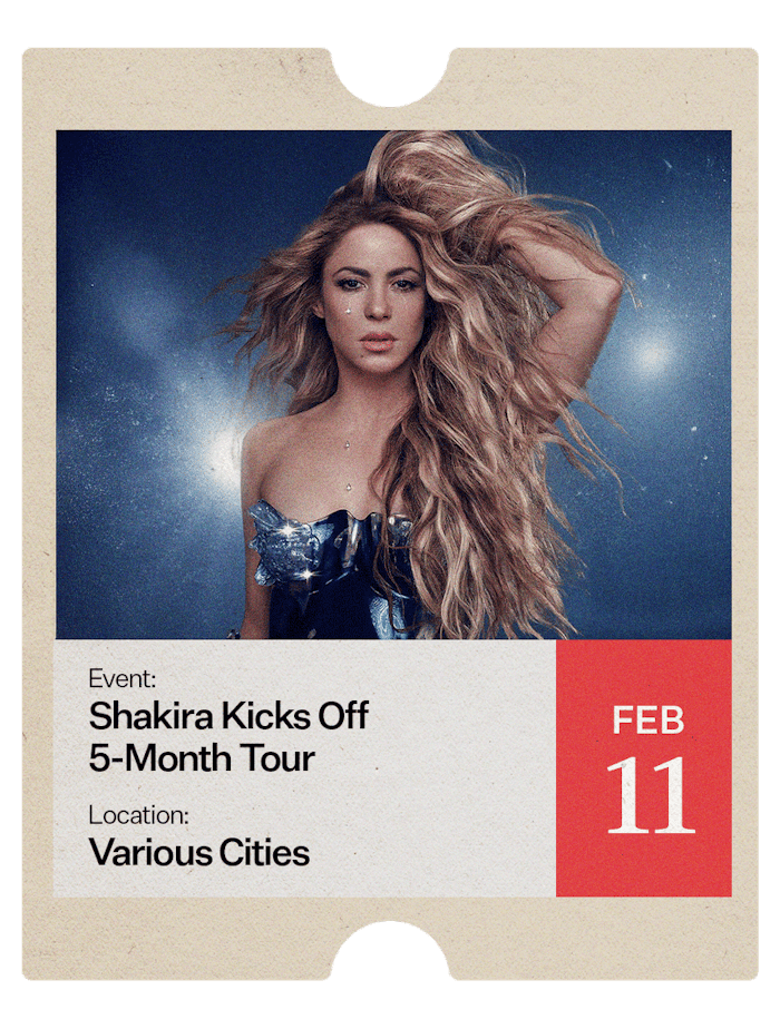 A graphic advertising Shakira’s new tour.