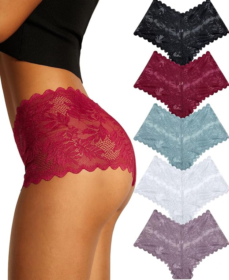 FINETOO Soft Lace High Waist Panties (5-Pack)