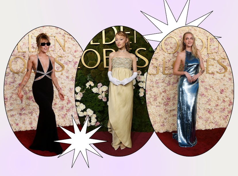 Miley Cyrus, Ariana Grande, and Cara Delevingne at the Golden Globes in 2025.