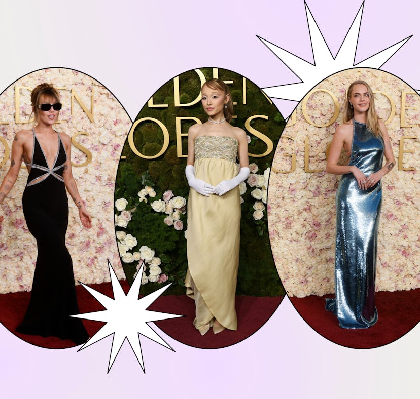Miley Cyrus, Ariana Grande, and Cara Delevingne at the Golden Globes in 2025.