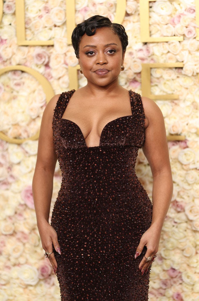 Quinta Brunson wore her hair in Old Hollywood finger waves to the 2025 Golden Globes.