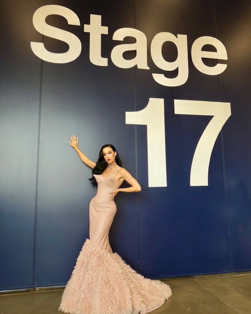 Katy Perry wears a cone bra dress.