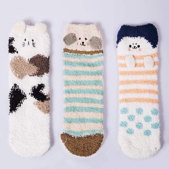 Loritta Fuzzy Cat Socks (3 Pairs)