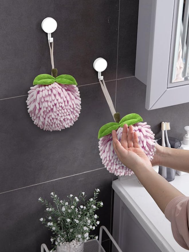 Sophie & Panda Fuzzy Ball Hand Towels (Set of 2)