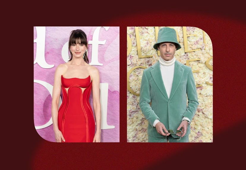Anne Hathaway poked fun at Jeremy Strong's Golden Globes bucket hat.