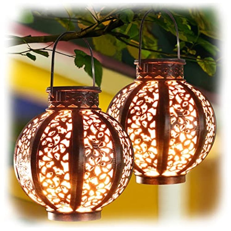 MAGGIFT 2 Pack Hanging Solar Lights,Outdoor Ramadan Solar Lanterns Decorations,Waterproof Hanging So...