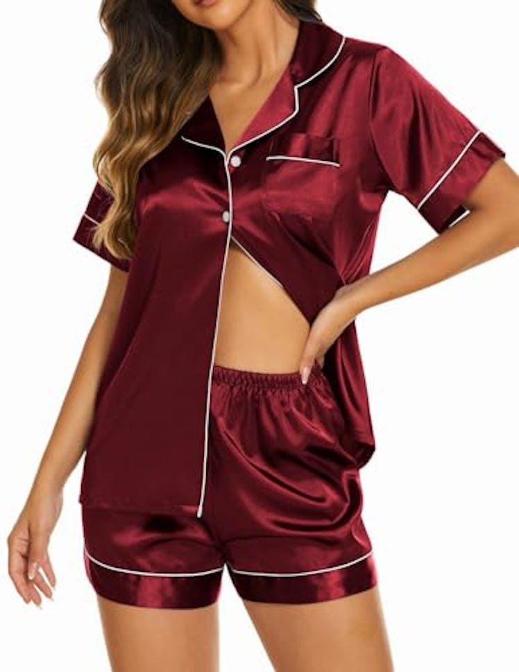 Ekouaer Silk 2-Piece Pajama Set 