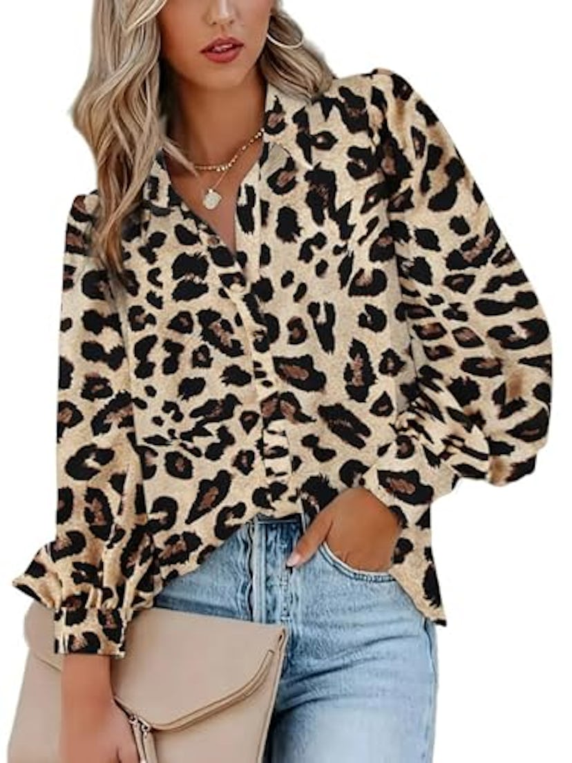 Zeagoo Button Down Printed Blouse