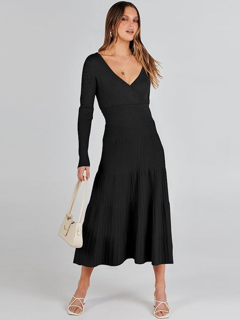 ANRABESS Wrap Midi Sweater Dress