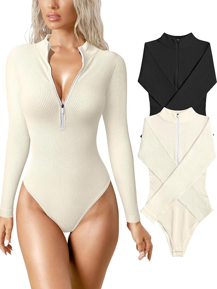 OQQ Zip-Front Bodysuits