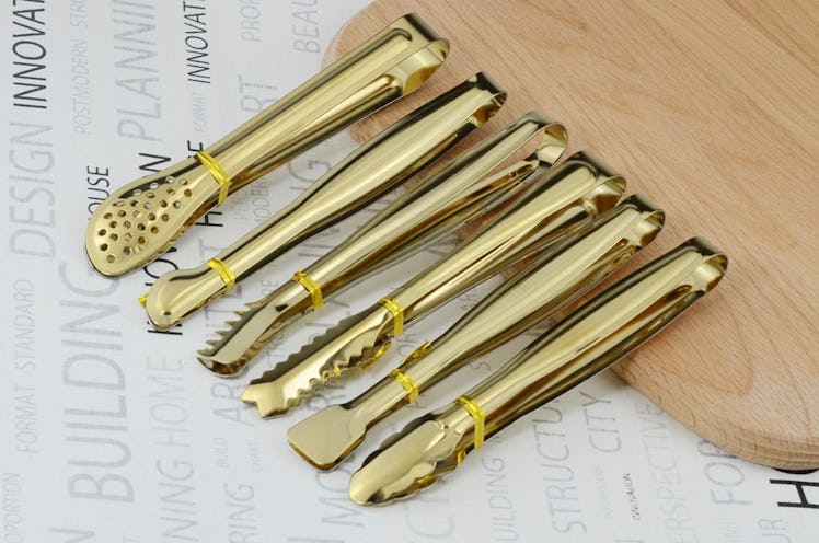 HINMAY Gold Plated Mini Serving Tongs (6-Pieces)