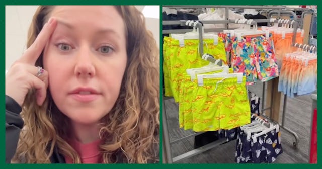 A woman is wondering why retail stores are selling swimsuits instead of snow pants during the height...