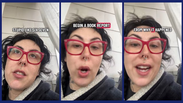 screen grabs of a woman talking to camera on tik tok about teaching her sons media literacy