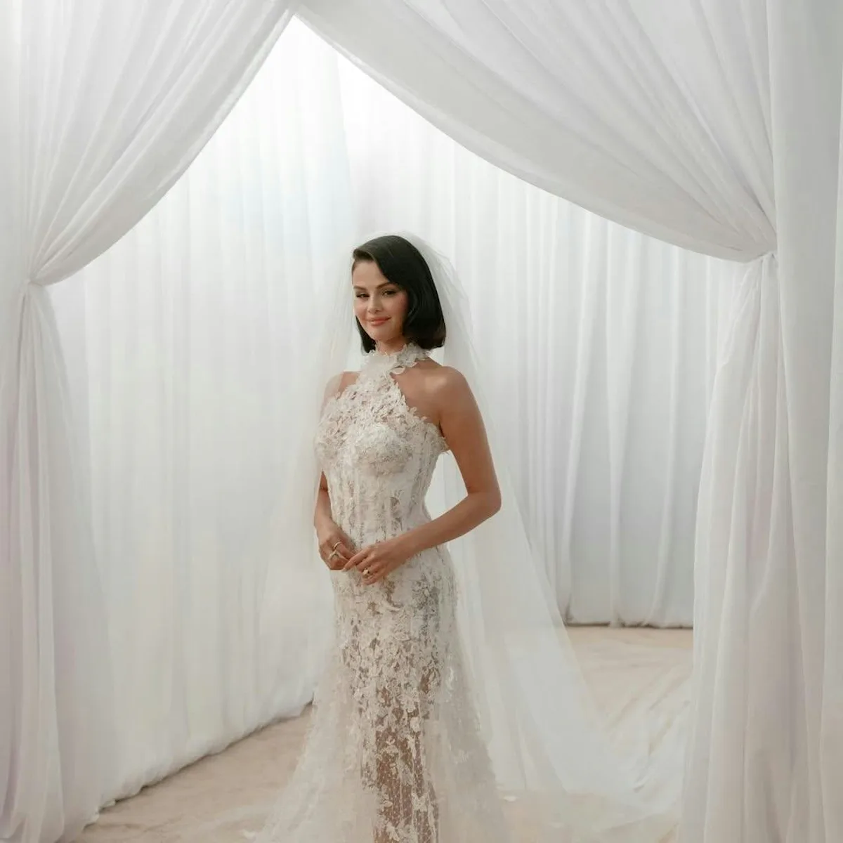 ralph lauren designer wedding dresses Ethereal details. Soft sparkles of #KateBock's custom #RalphLauren wedding gown reveal a pathway of over two million beads, placed and embroidered by hand atop a foundation of Chantilly French lace appliqu on