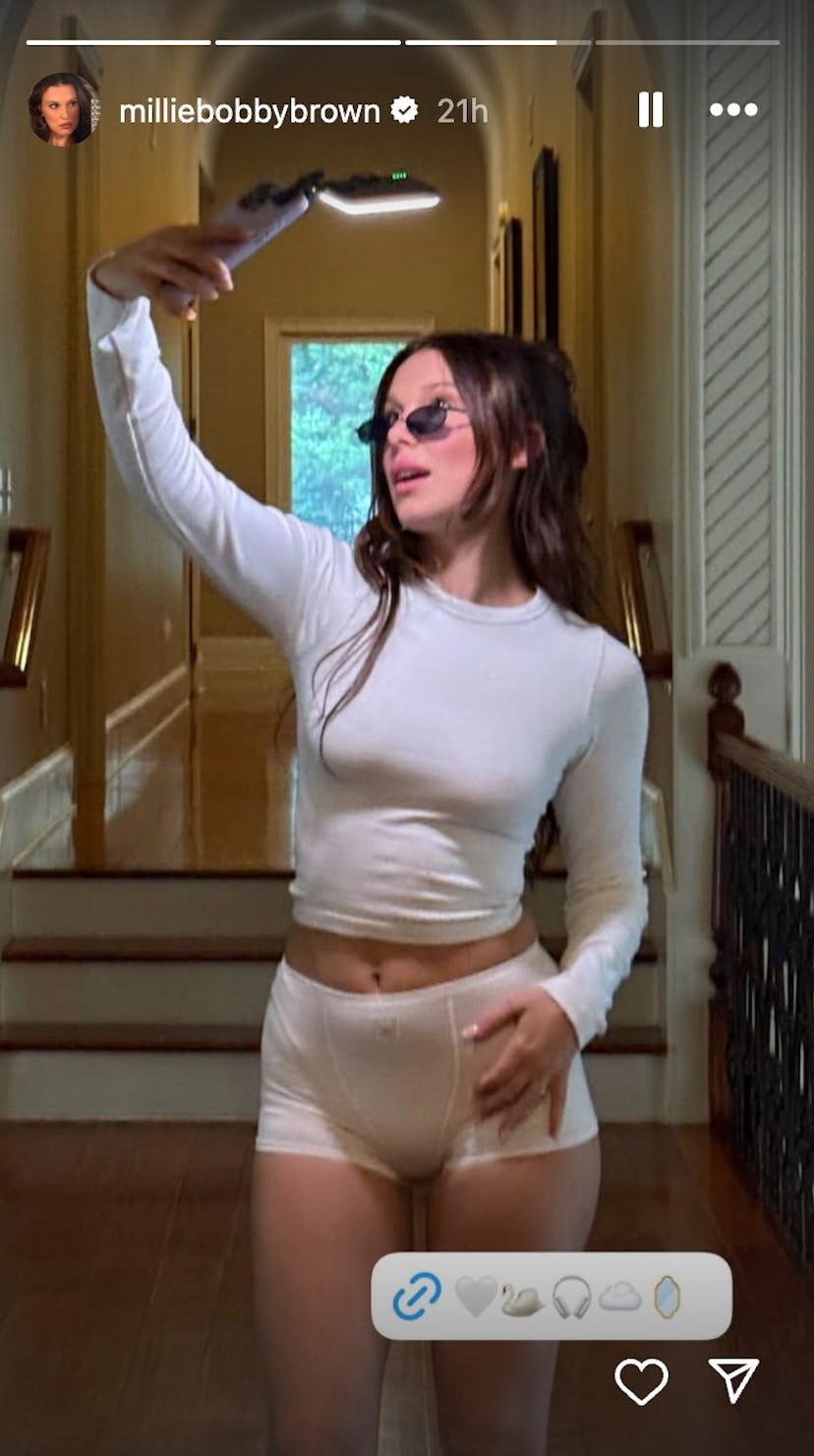 Millie Bobby Brown went pantless, showing off her Florence by Mills undies.