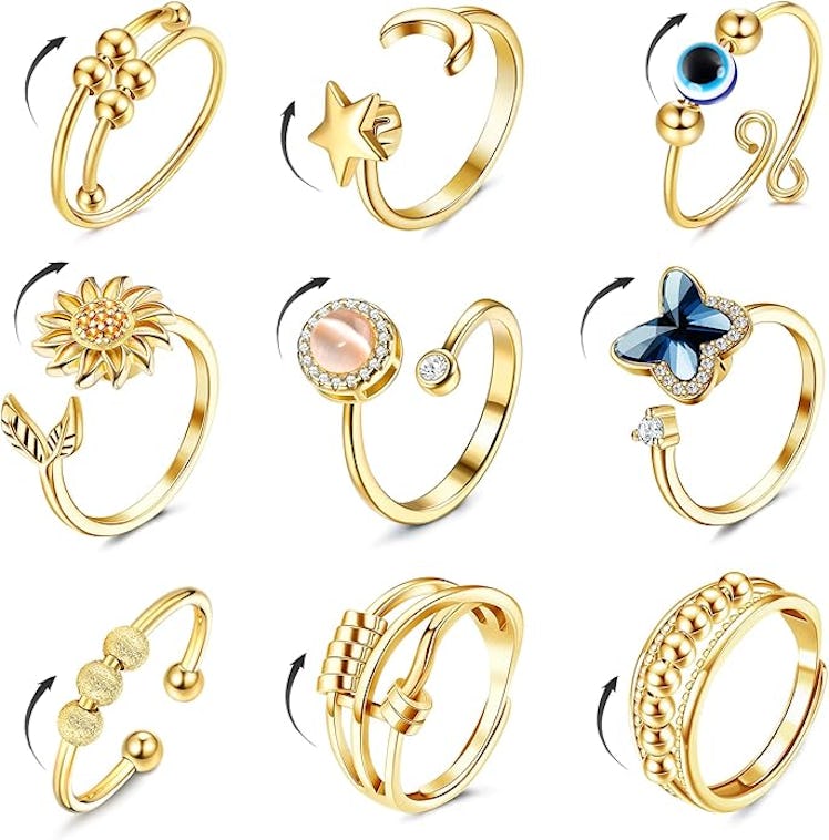 FIBO STEEL Fidget Rings (9 Pieces)