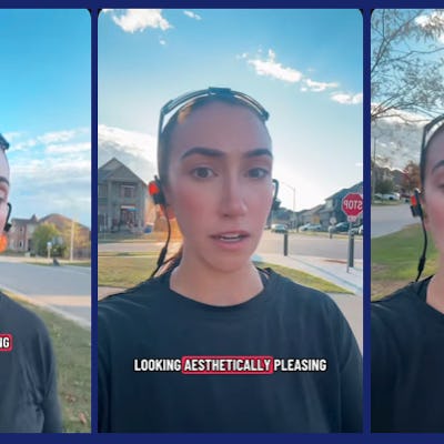 Screen grabs of a woman walking outdoors before a run, speaking to her camera