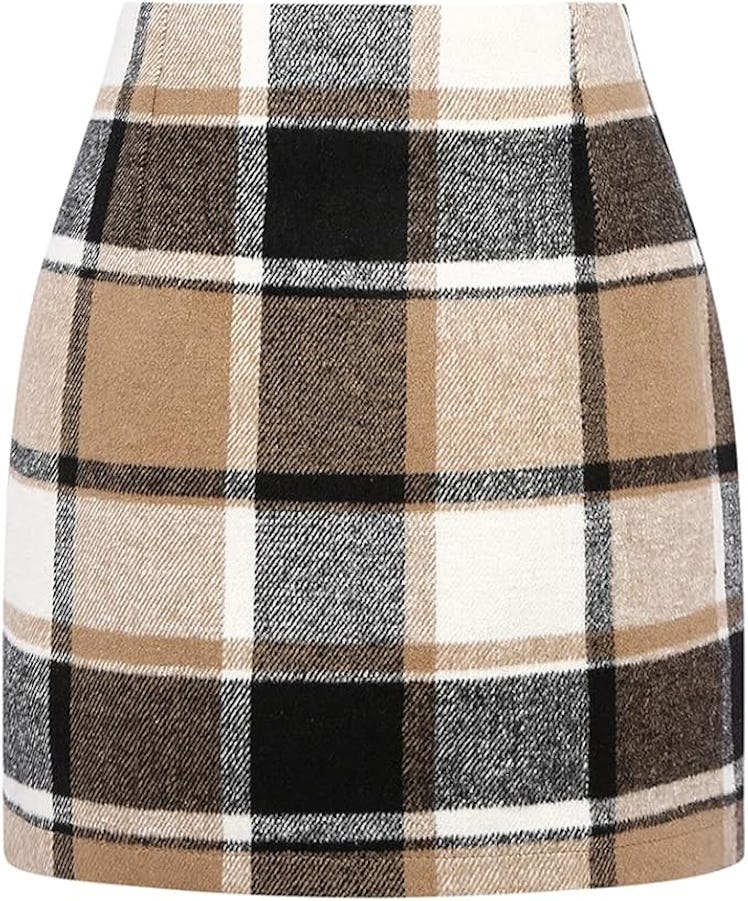 Kinghua Wool Plaid Mini Skirt