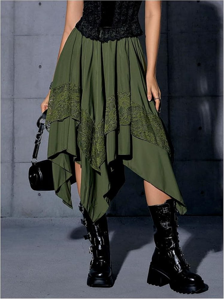 Verdusa Lace Layered Asymmetrical Midi Skirt