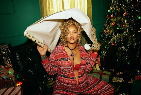 Rihanna wearing a Savage X Fenty holiday onesie.