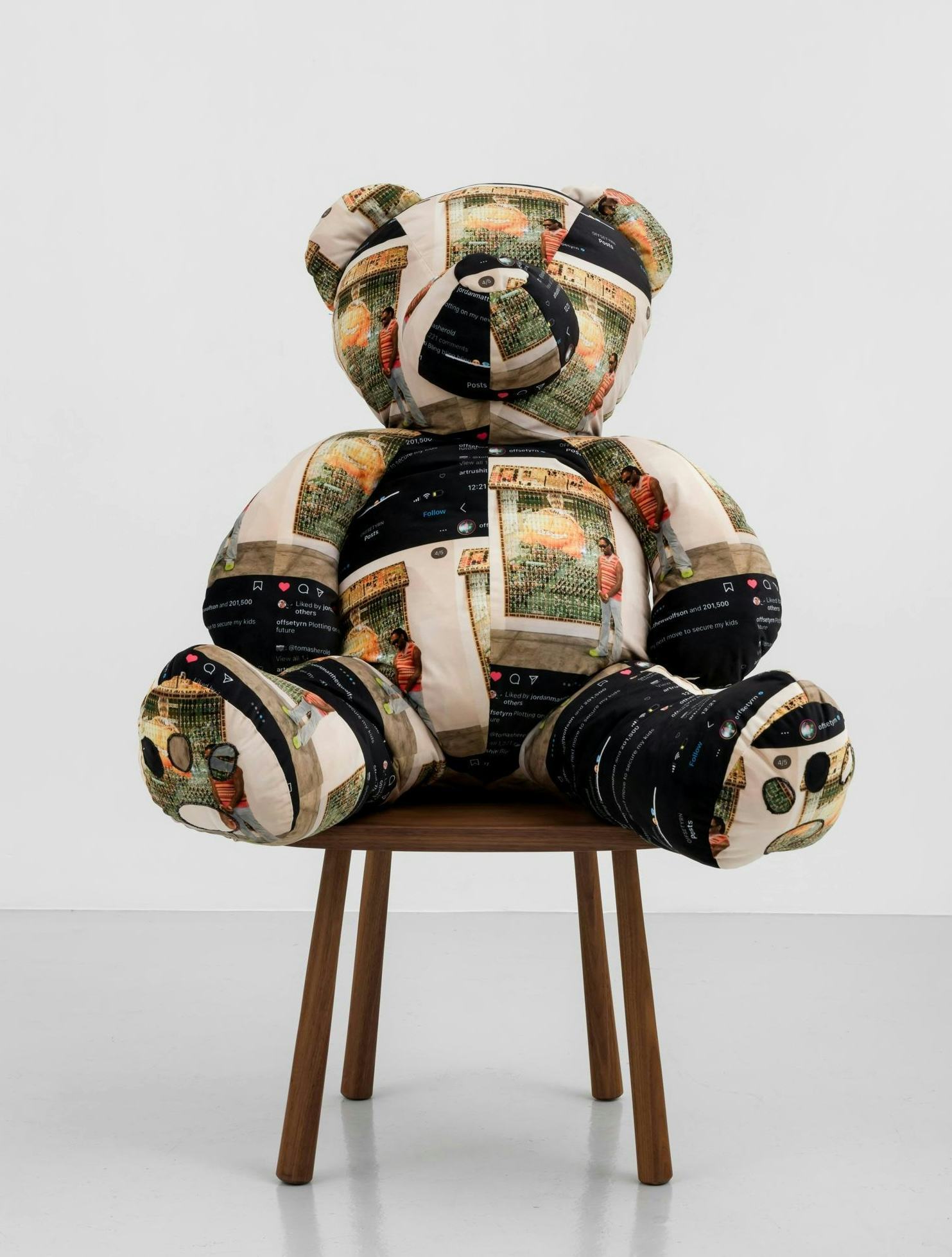 Jan Gatewood, Smoke Signals, 2025. Velvet, Cotton, Walnut birthing chair by Snyder Depass, GHK-Cu Pe...
