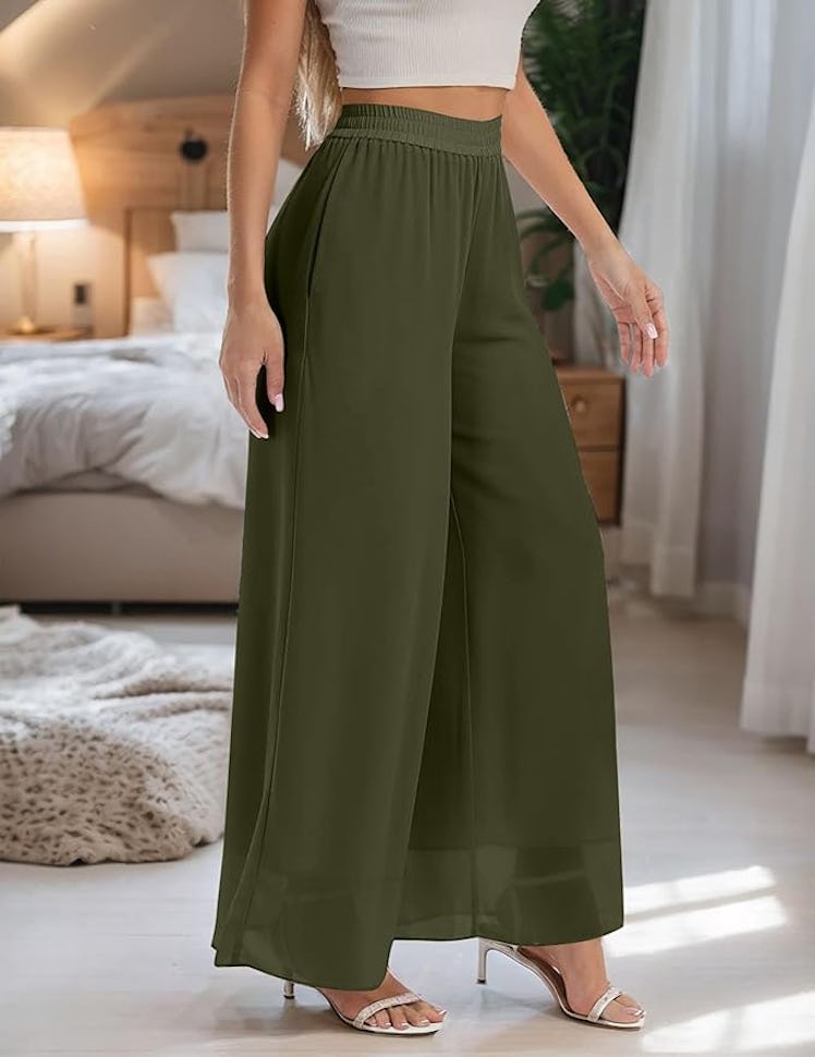 Cnlinkco Chiffon Wide Leg Pants