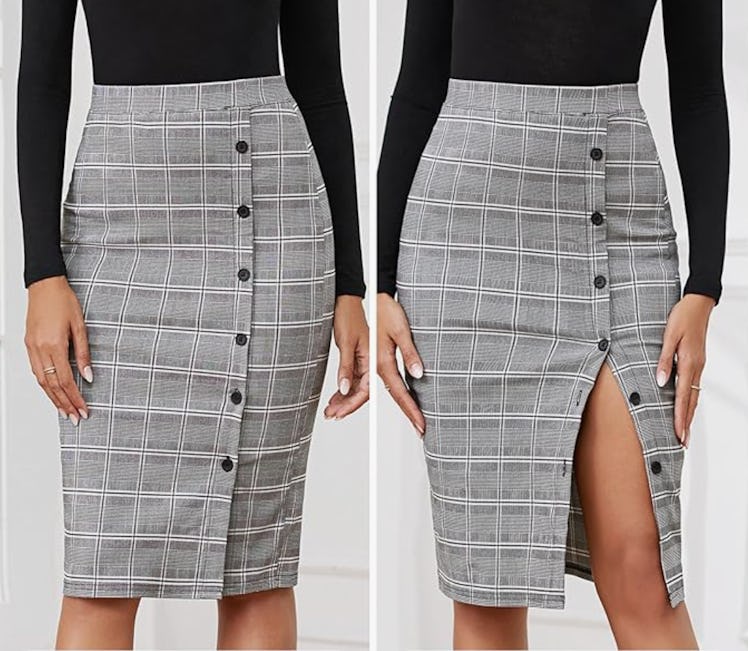 Byinns Plaid Pencil Midi Skirt