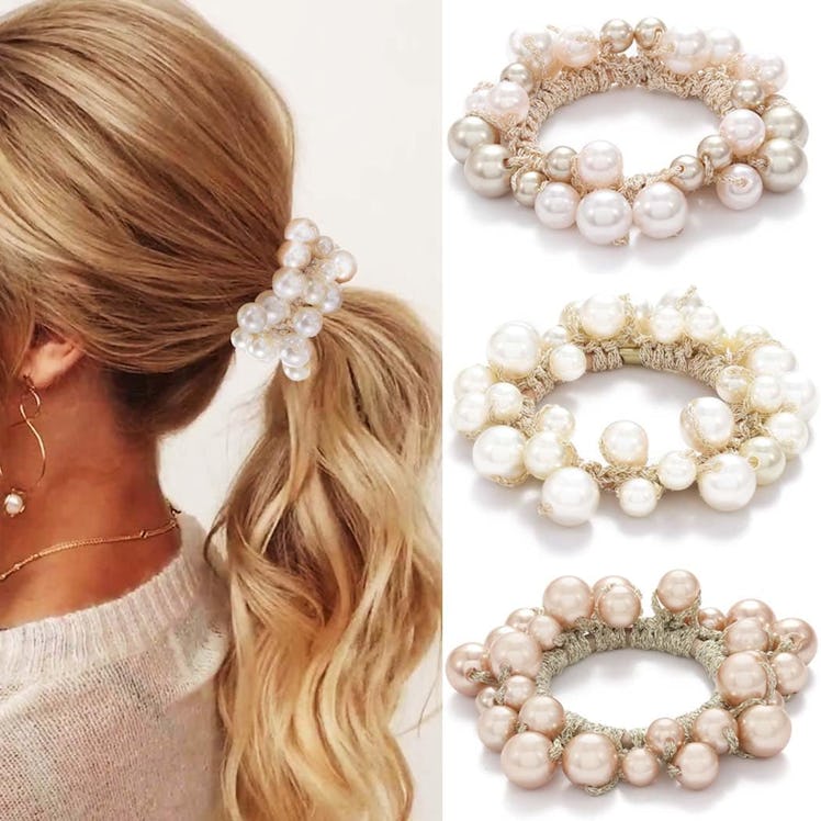 Fashey Pearl Hair Scrunchies (3-Pack)