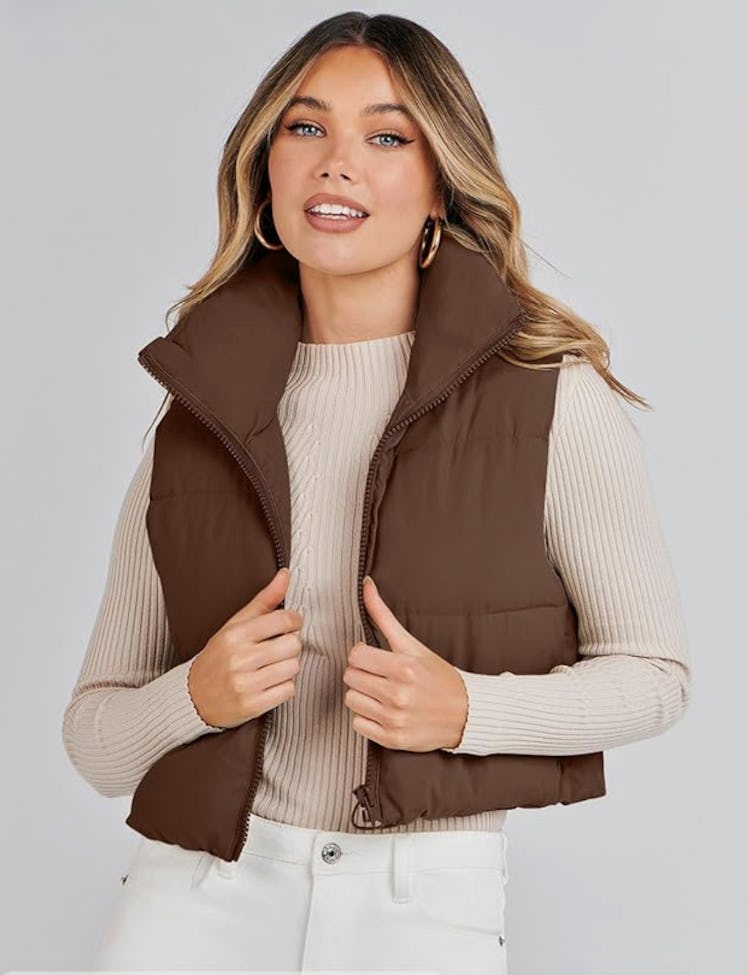 MEROKEETY Cropped Puffer Vest