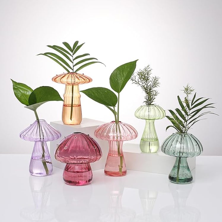 BROPGOD Glass Mushroom Vases (6 Pieces)