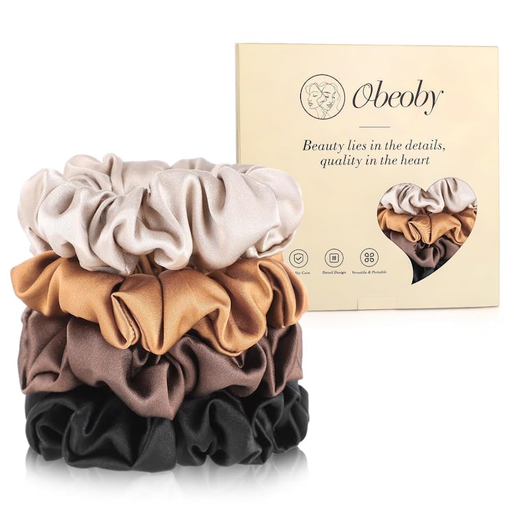 Obeoby Mulberry Silk Scrunchies (4-Pack) 