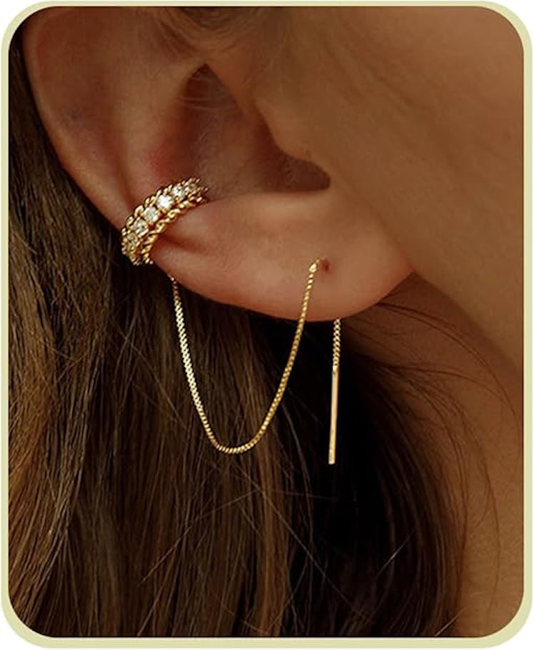 Janpersi Huggie Earrings With Tassel Chain