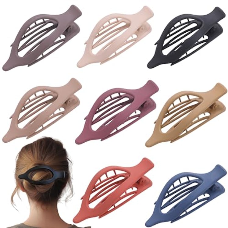 8 Pack Flat Hair Clips for Women,Matte No Crease Flat Claw Clips, Large Strong Hold Barrettes for Th...