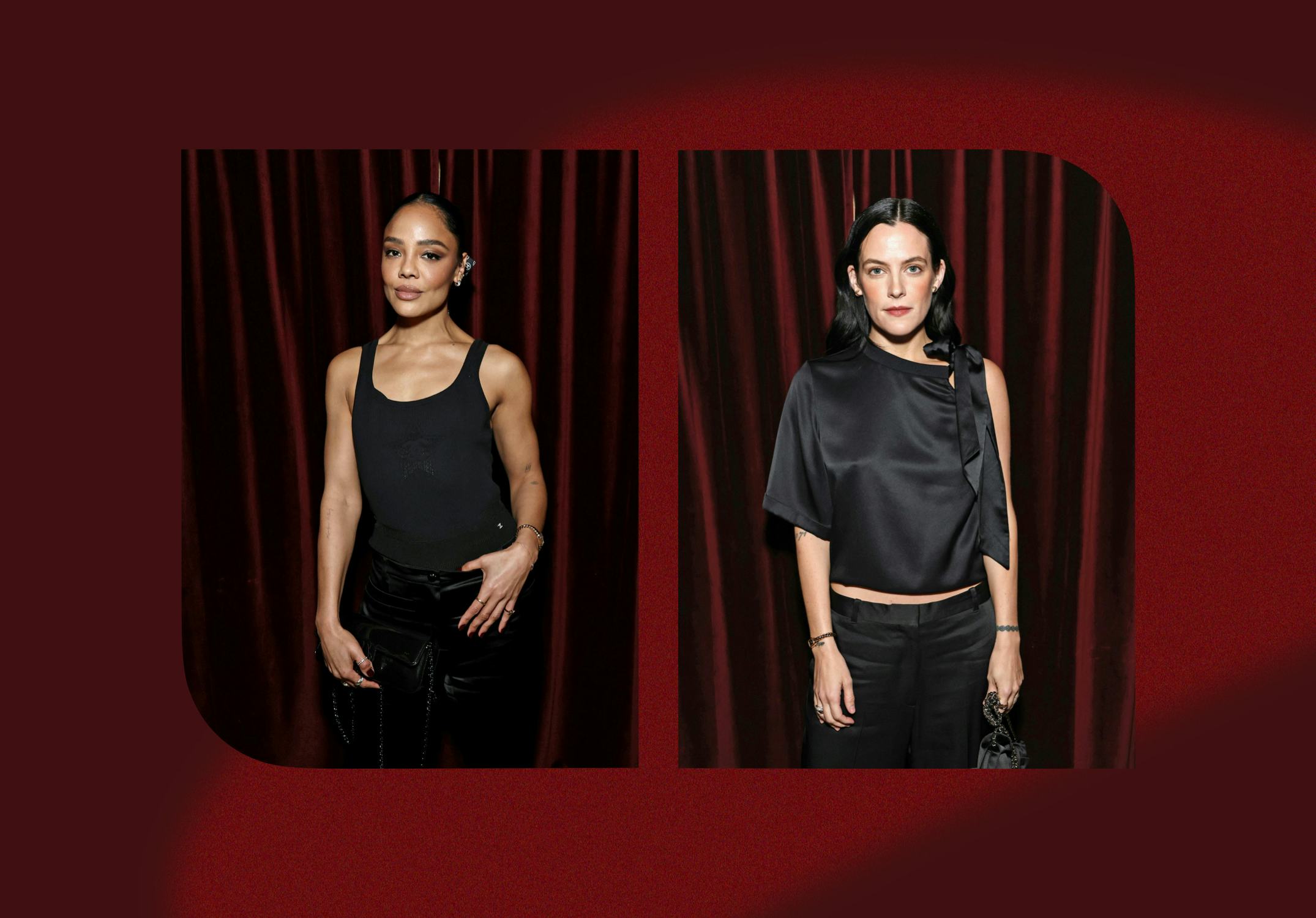 Tessa Thompson and Riley Keough at Chanel's Première Galon watch launch dinner party.
