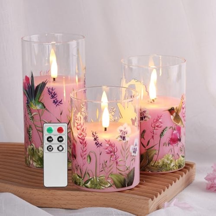 Eywamage Floral Glass Flameless Candles (3-Pack)