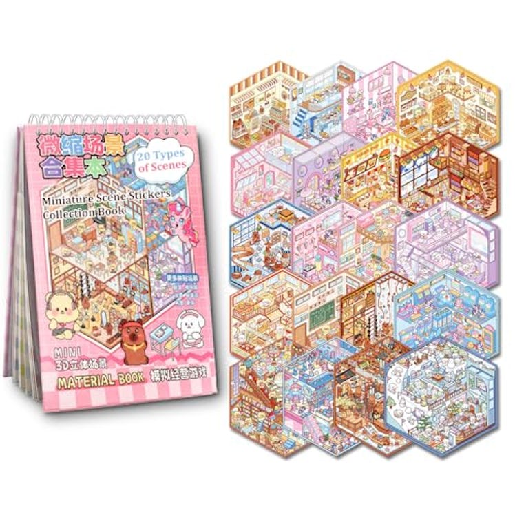 Xuoent 3D Scene Sticker Book (20 Sets)