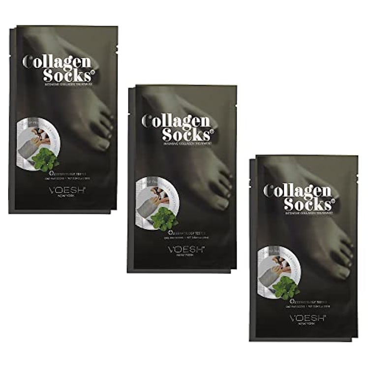 VOESH Collagen Socks, Collagen Socks for Dry Feet, 3 Pack, Peppermint Oil, Cracked Heel Repair, Mois...