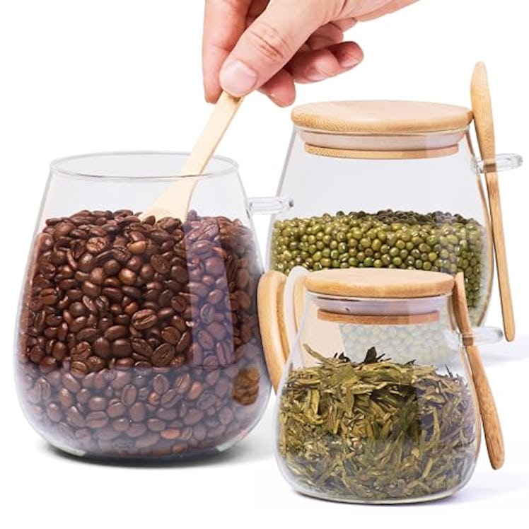 WHOLE HOUSEWARES Glass Jar with Bamboo Lid and Spoon (Set of 3)